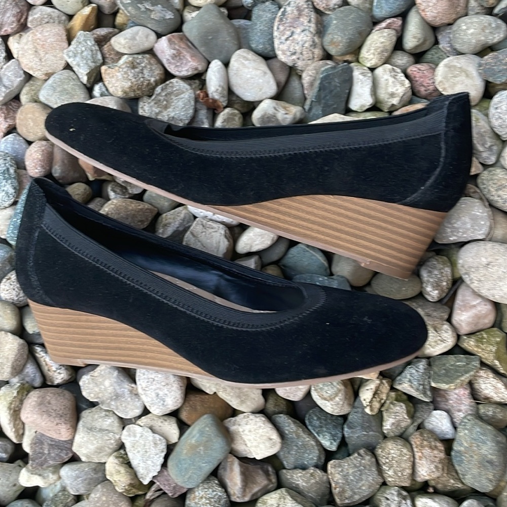 Lands' End Black Suede Wedge Slip-On‎ Shoes